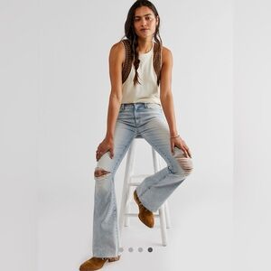 MOTHER Free People Women's Light Blue Distressed Flare Jeans